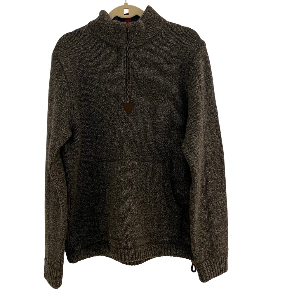 LL Bean 100% Lambswool Quarter Zip Sweater Charcoal Gray‎ Large Cabin Blokecore